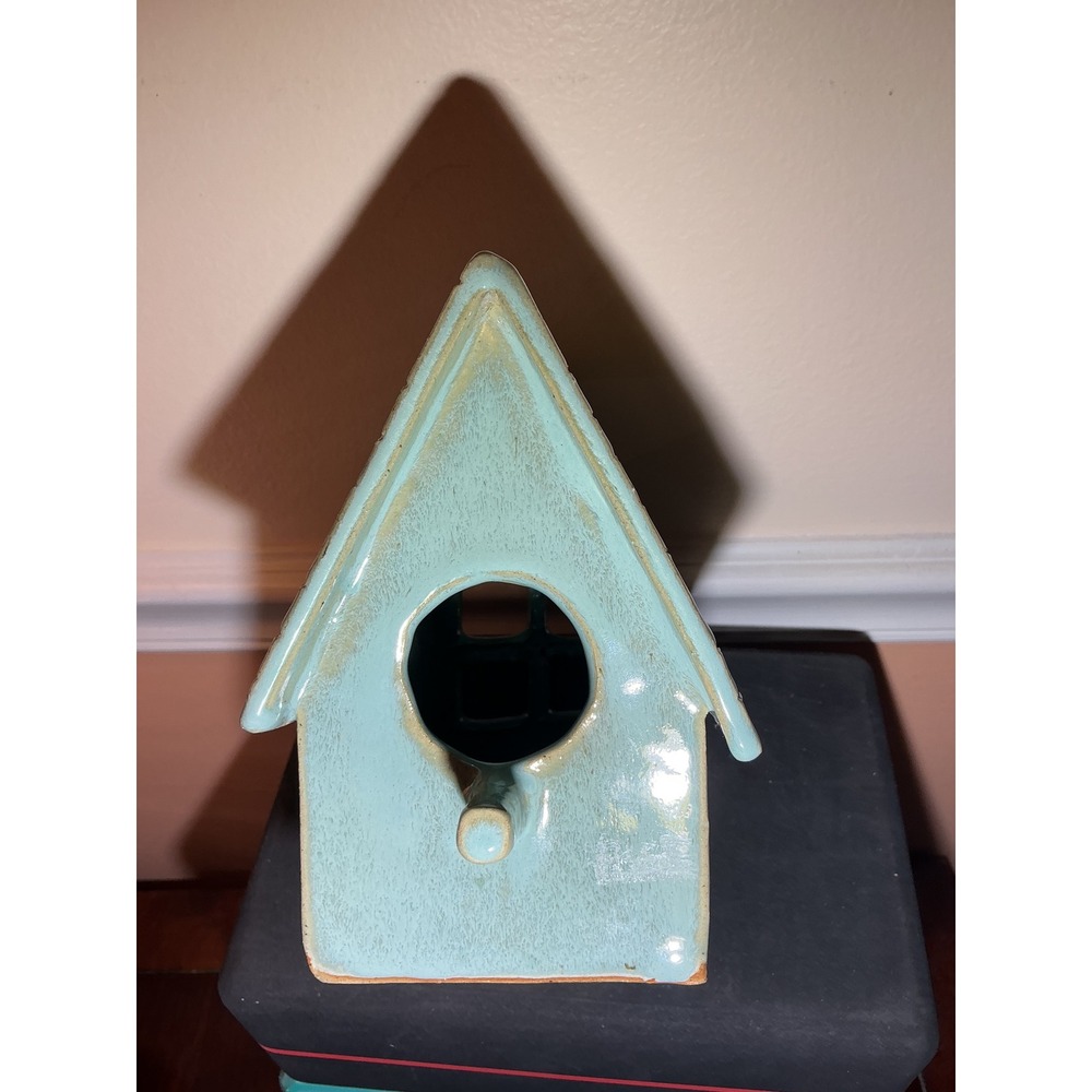 Wendy Eifert Signed Artisan Ceramic Birdhouse Seafoam Green Glazed Pottery